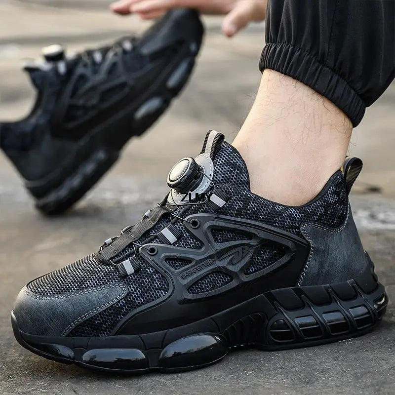 ZLMY Rotating Button Safety Shoes Men Steel Toe Sneaker Air Cushion Work Shoes Man Puncture Proof Work Safety Boots Protective