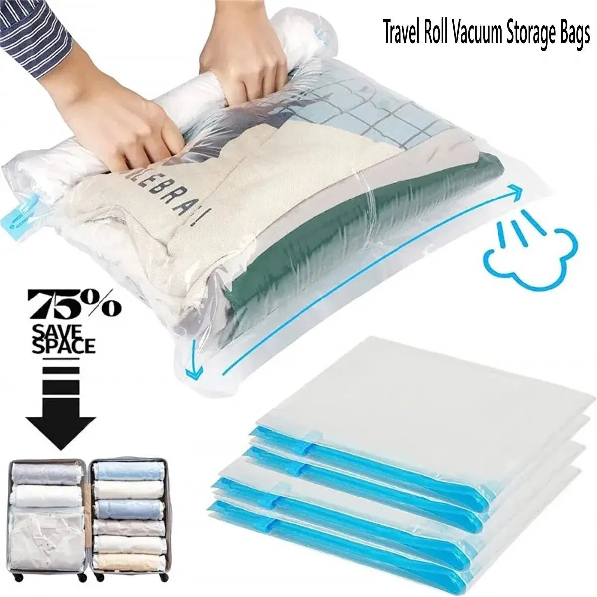 Roll Up Travel Space Saver Storage Bags for Luggage Clothes Cruise Ship Essentials Home Packing-Organizer