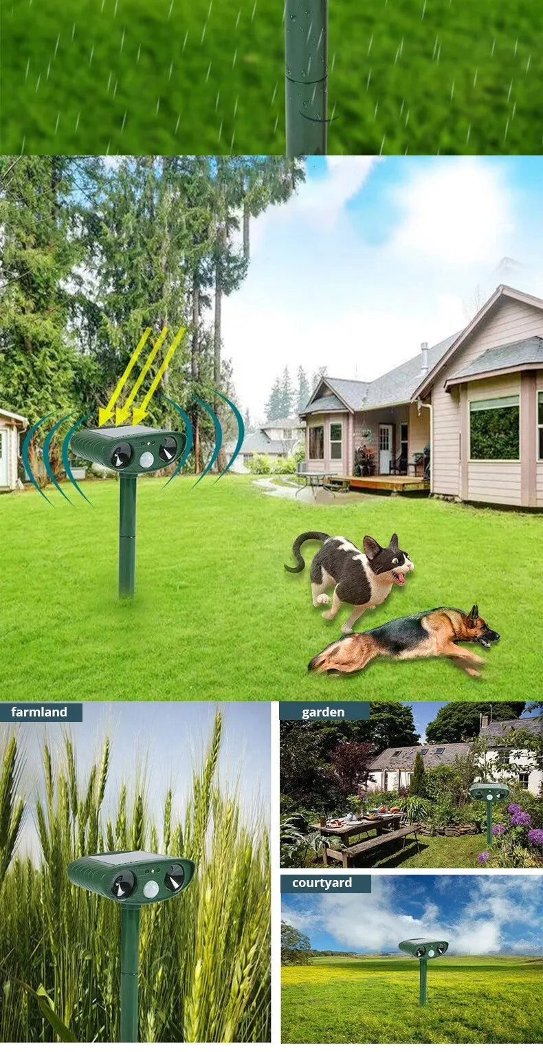 1pc ultrasound Repellant Cat Dog Repellant Solar Powered Rechargeable Garden Waterproof creature Deterrent For Farm Yard