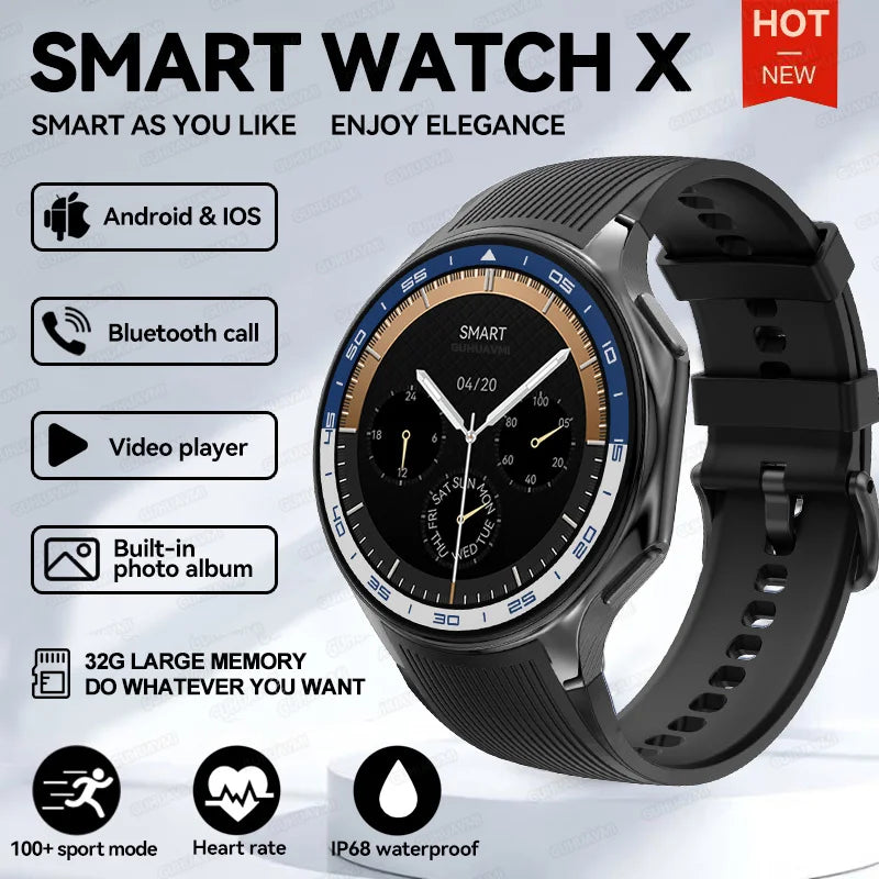 2024 New For OPPO Watch X Smart Watch 4G Memory Music Video Bluetooth Call IP68 Waterproof AMOLED Smartwatch For TWS Earphones 