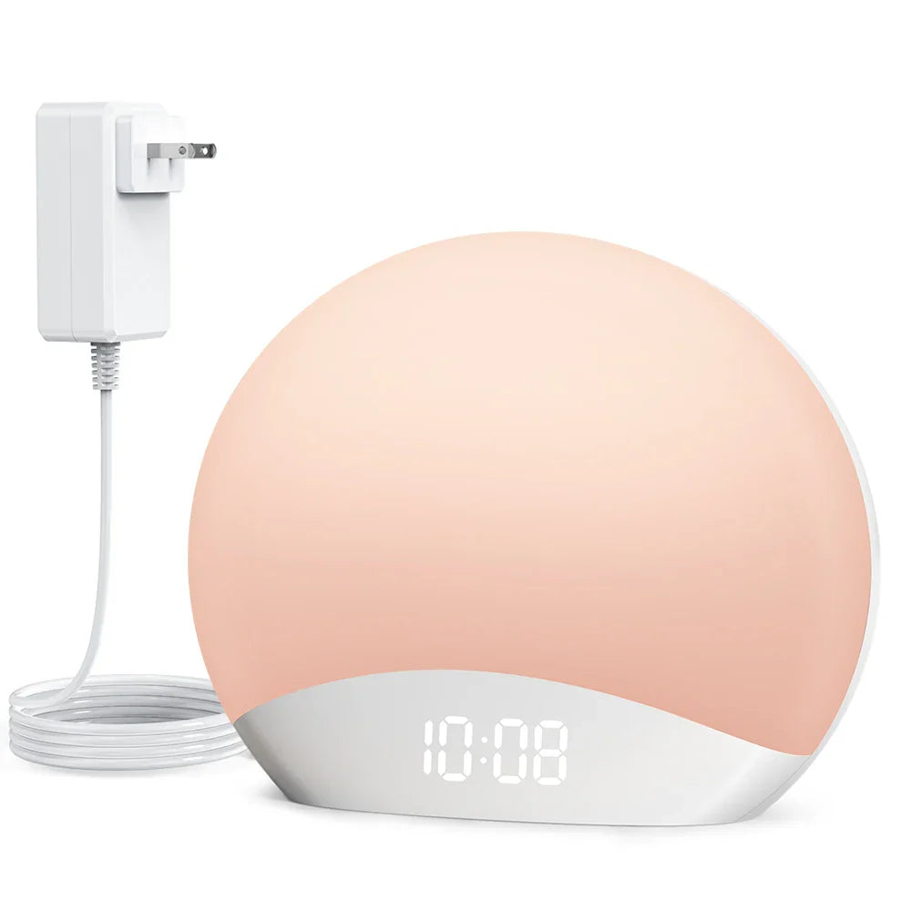 REACHER  Sunrise Alarm Clock Table Clock Dimmable with 3 Ring 8 Nightlight 26 Sound Countdown Timer Night Light Sunlight Wake Up