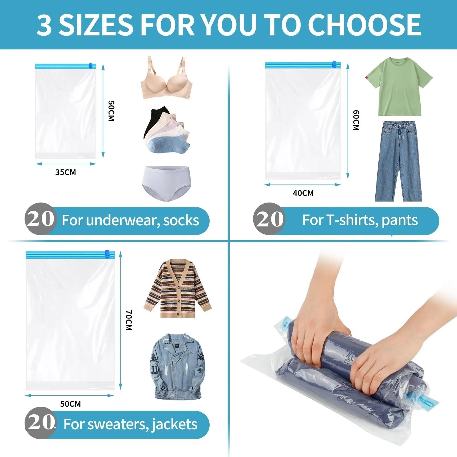 Roll Up Travel Space Saver Storage Bags for Luggage Clothes Cruise Ship Essentials Home Packing-Organizer