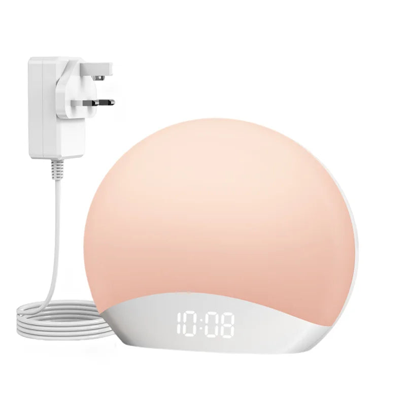 REACHER  Sunrise Alarm Clock Table Clock Dimmable with 3 Ring 8 Nightlight 26 Sound Countdown Timer Night Light Sunlight Wake Up