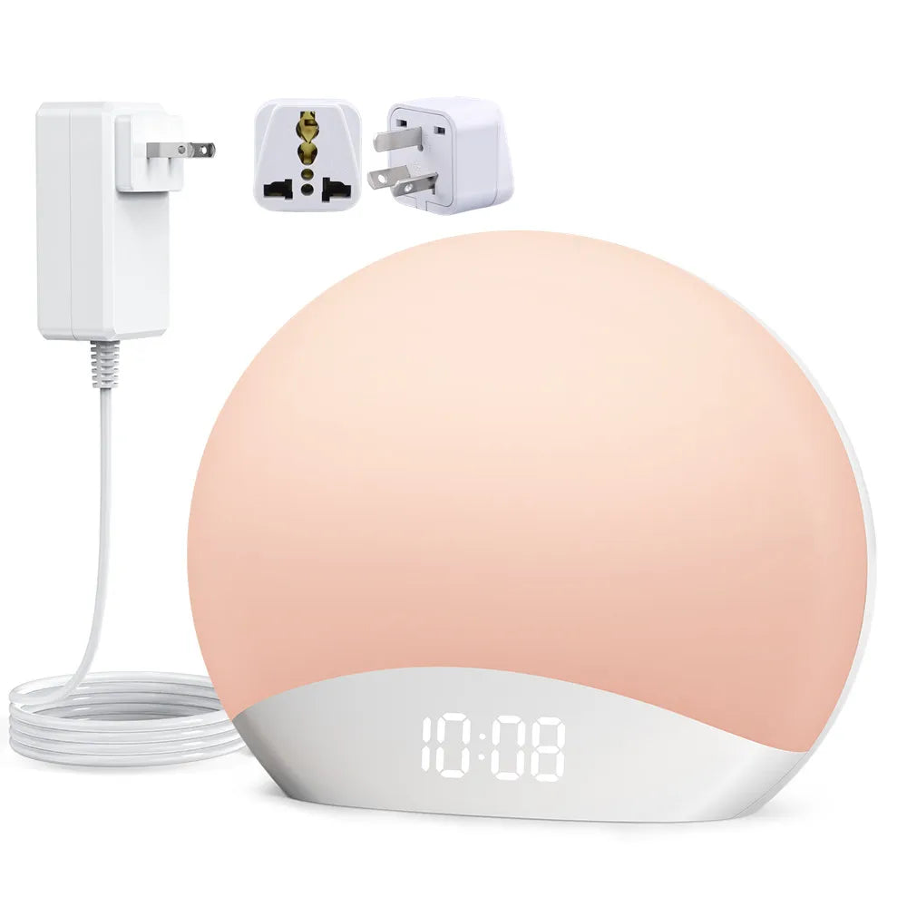 REACHER  Sunrise Alarm Clock Table Clock Dimmable with 3 Ring 8 Nightlight 26 Sound Countdown Timer Night Light Sunlight Wake Up